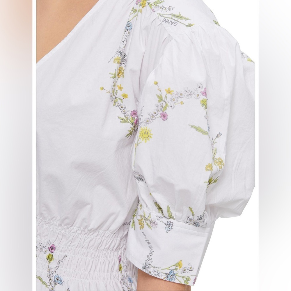 GANNI Oversized Cotton Poplin Short Sleeve Floral Top - Size 36/ Size 4-6 - Picture 4 of 9